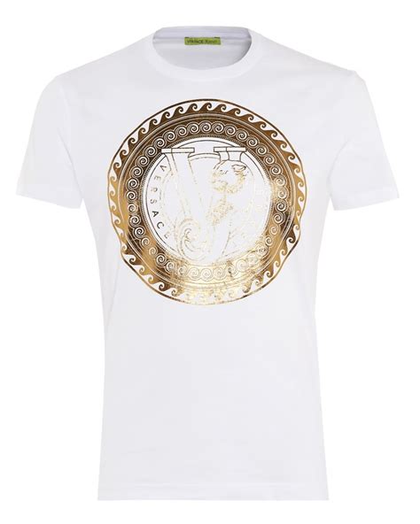 versace t-shirt herren weiß gold|authentic versace shirt.